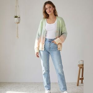 525 America Cardigan Chunky Knit Ombre Cardigan Pastel Button Front Women sz XL